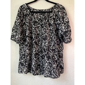 Apostrophe Woman Black White Floral Button Down Blouse Top Plus‎ Size 20-22W